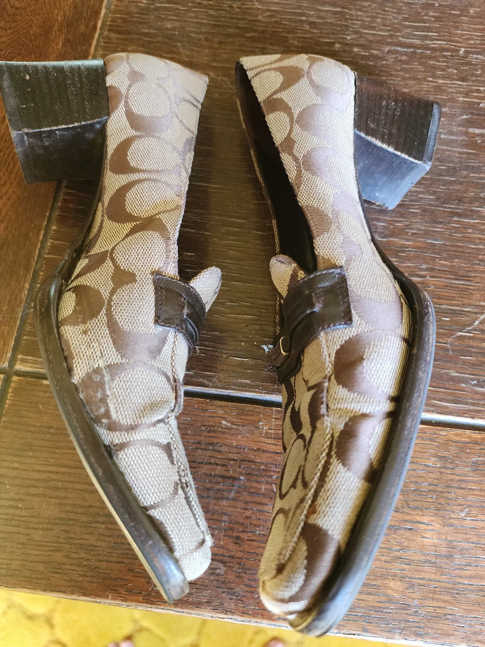Coach Brown Signature Canvas Block Heel Pumps